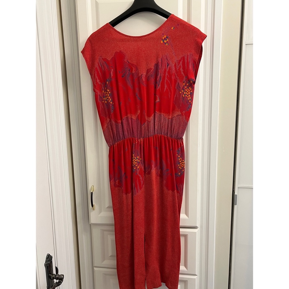 HP❤️Women’s Red Vintage Abstract Wayne Clark Tuscan Style Pleated Dress Sz 8 - Picture 3 of 9